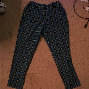Hot Topic Men's Black and Blue Plaid Chinos